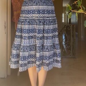 Blue and white paisley skirt